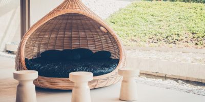 Outdoor deck with modern chair and table - Vintage filter
