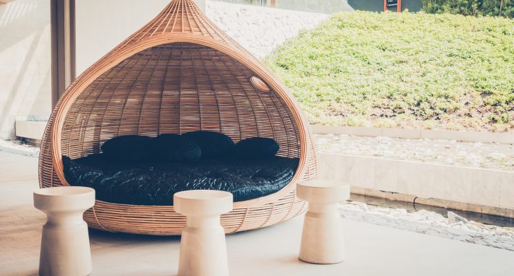Outdoor deck with modern chair and table - Vintage filter